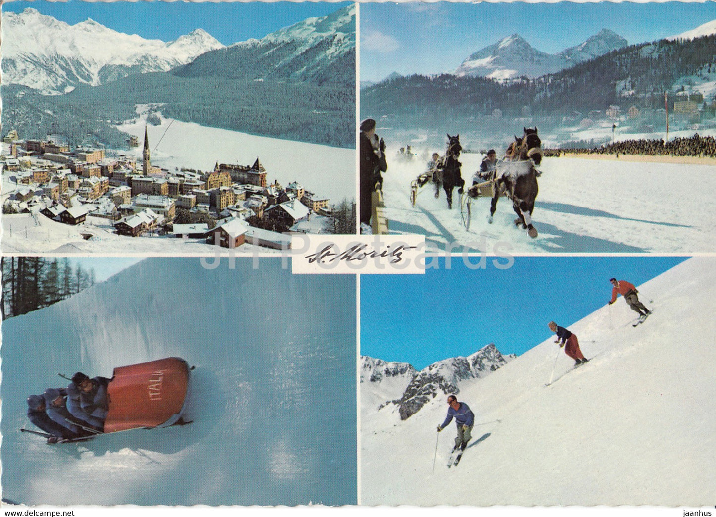 St. Moritz - horse race - bobsleigh - alpine skiing - winter sport - multiview - 38 - Switzerland - used - JH Postcards
