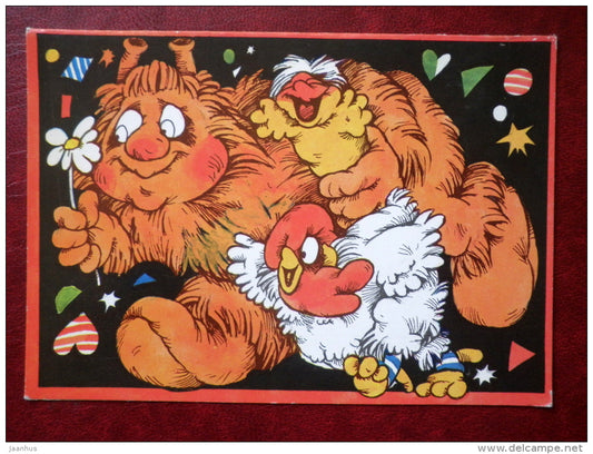 invitation card - by R. Järvi - Leopold - chicken - Dear Friend - 1988 - Estonia USSR - unused - JH Postcards