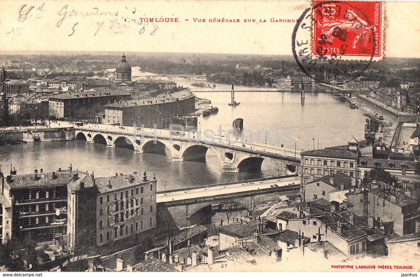 Toulouse - Vue Generale sur la Garonne - bridge - 1 - 1908 - old postcard - France - used - JH Postcards