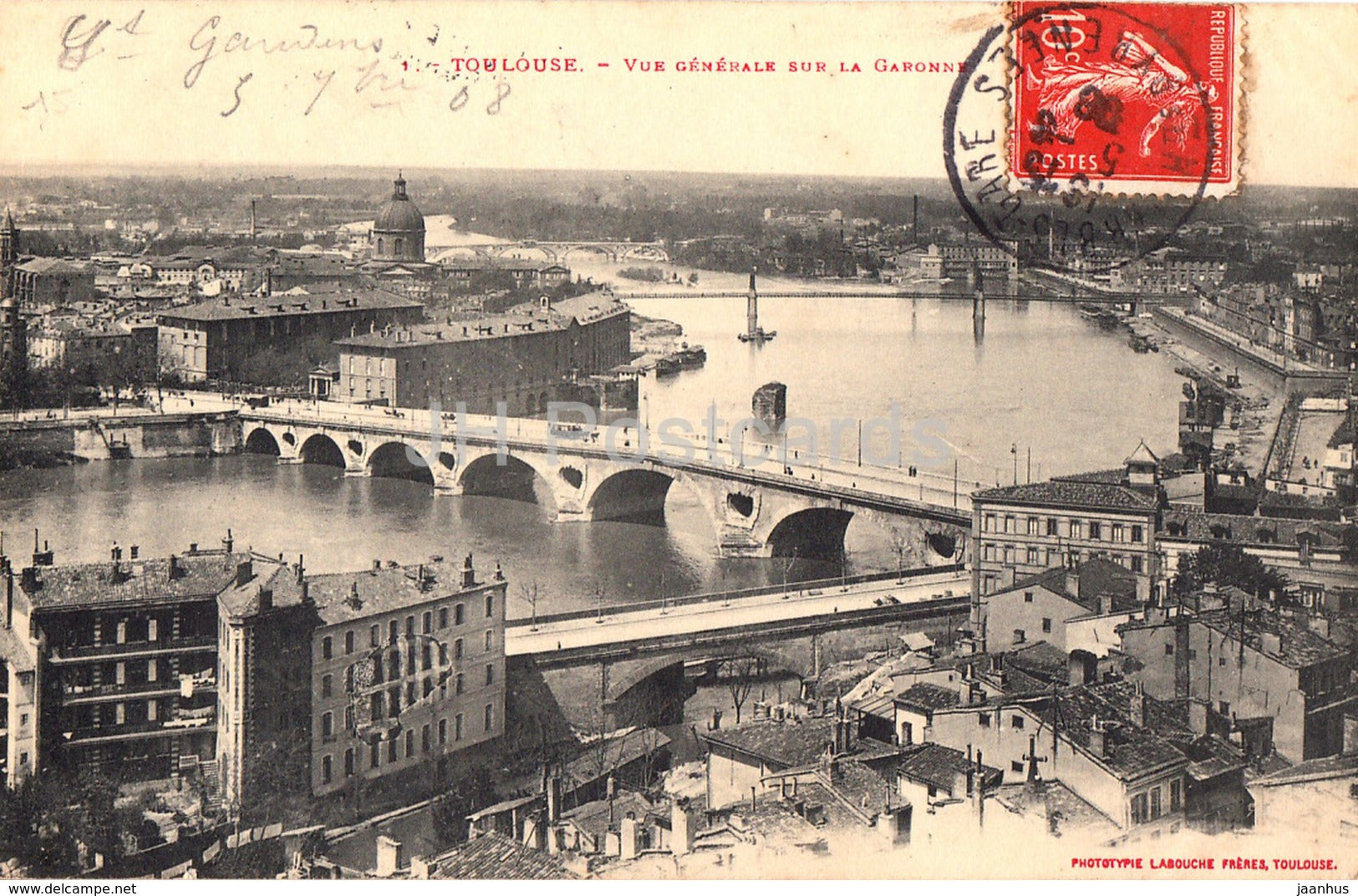 Toulouse - Vue Generale sur la Garonne - bridge - 1 - 1908 - old postcard - France - used - JH Postcards