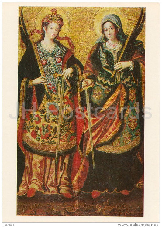 painting by Unknown Artist - St. Anastasia and St. Juliana - Ukrainian art - 1981 - Russia USSR - unused - JH Postcards