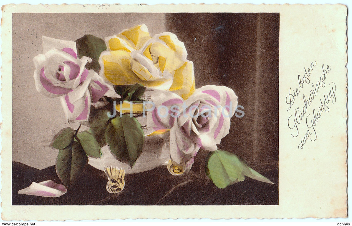 Birthday Greeting Card - Die Besten Gluckwunsche zum Geburtstag - flowers - 8880/2 - old postcard - 1939 Germany - used - JH Postcards