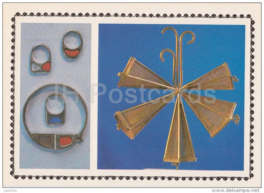 bracelet and rings City Motif - barrette Triumph - Modern art of Russian Jewelers - 1985 - Russia USSR - unused - JH Postcards