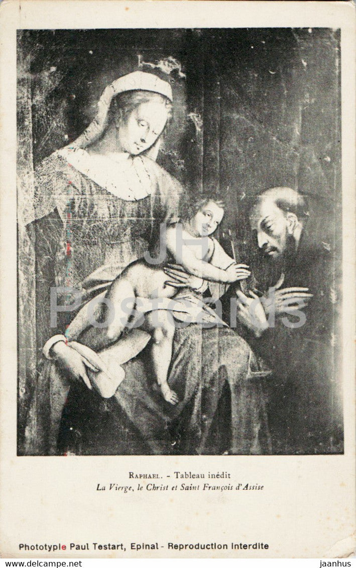 painting by Raphael - Tableau inedit - La Vierge le Christ et Saint Francois d'Assise - old postcard - France - unused - JH Postcards