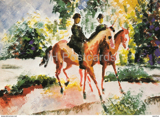 painting by August Macke - Spaziertritt - horse - German art - 2000 - Germany - unused - JH Postcards