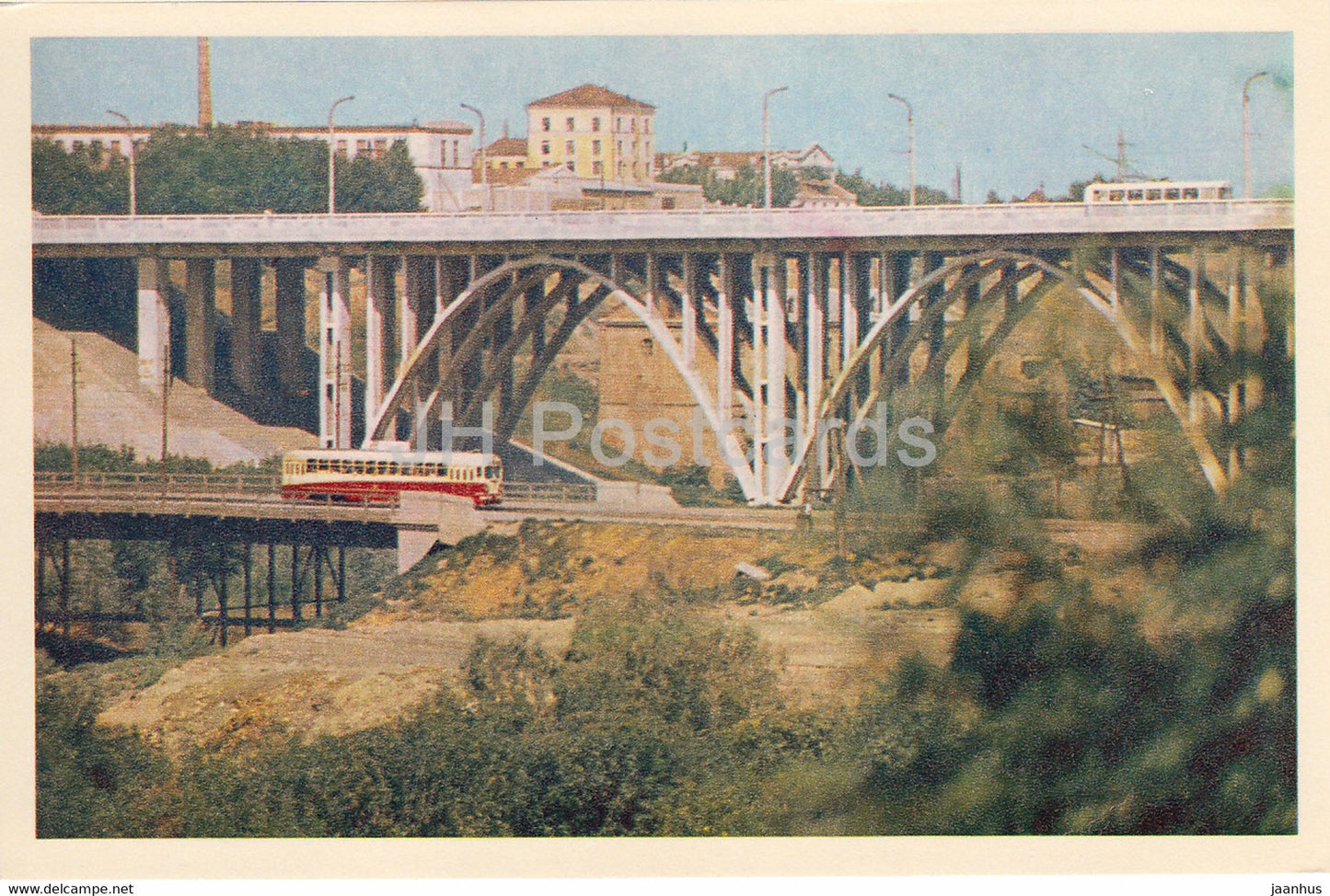 Volgograd - Bridge over the river Tsaritsa - tram - Russia USSR - unused - JH Postcards