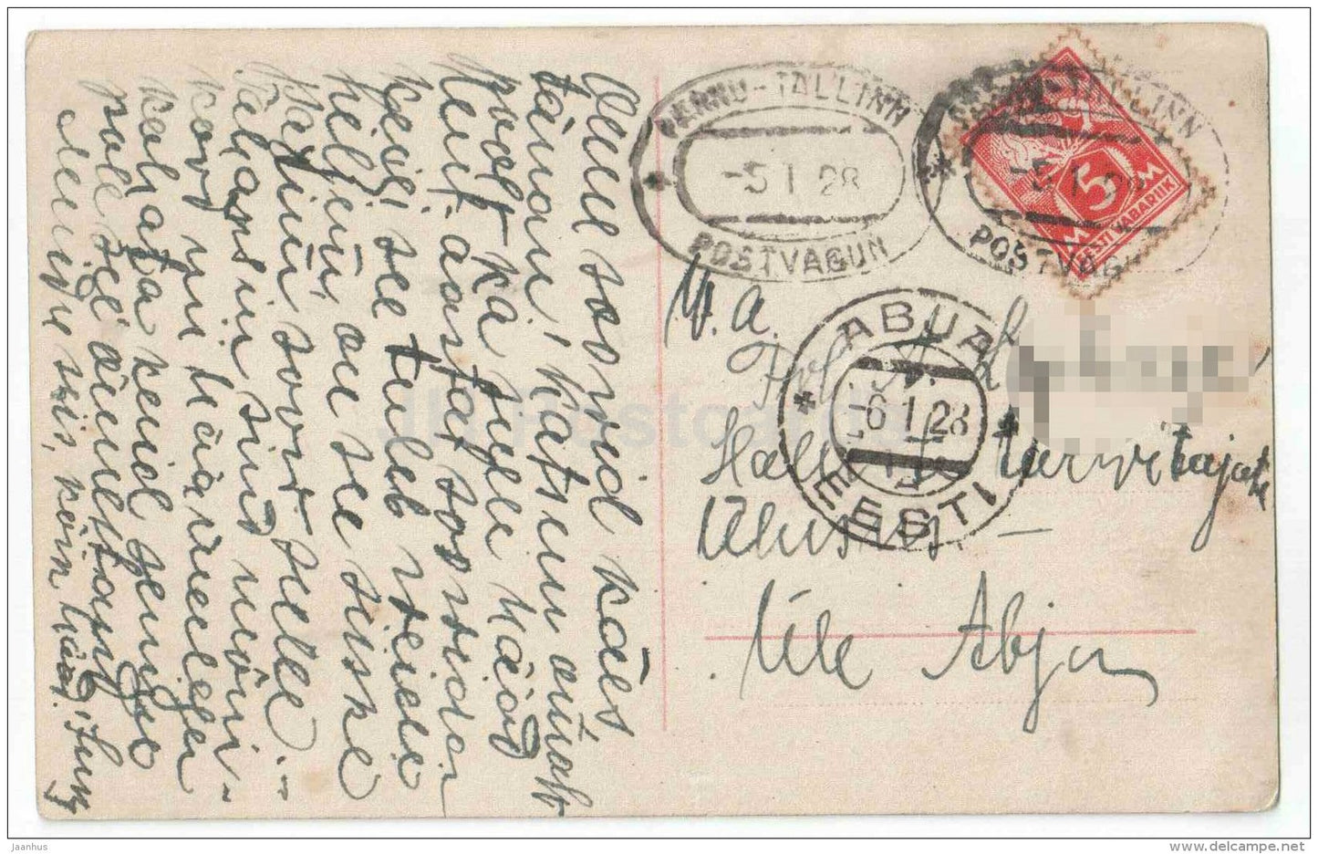 man and woman - couple - beachware - hat - Amag 6319/4 - circulated in Estonia Mail Wagon Pärnu-Tallinn 1928 - JH Postcards
