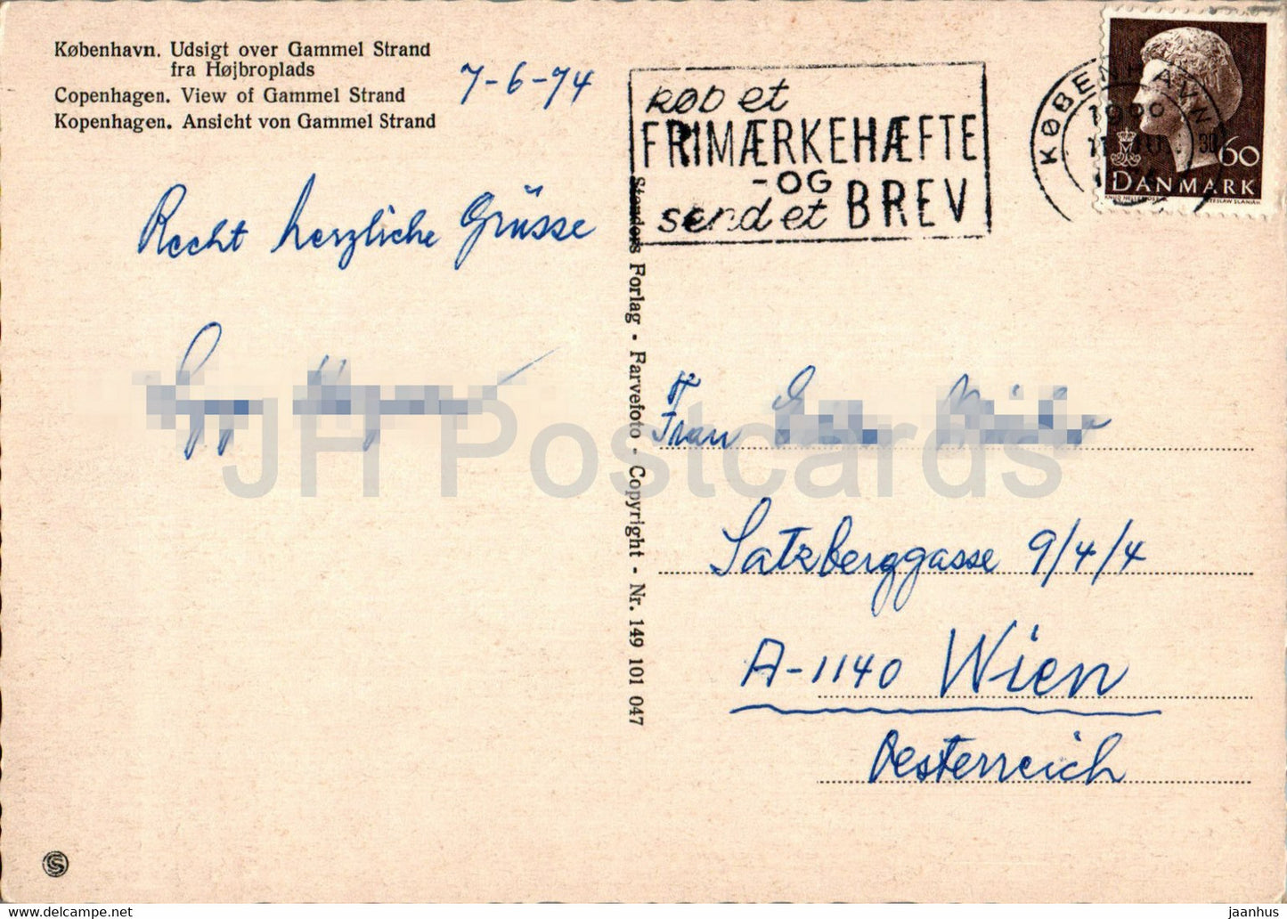 Copenhague - Copenhague - Udsigt sur Gammel Strand fra Hojbroplads - vue de Gammel Strand 149 - 1974 - Danemark - utilisé