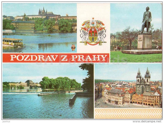 Praha - Prague - castle - statue of Josef Manes - Old Town Square - Czechoslovakia - Czech - used 1973 - JH Postcards