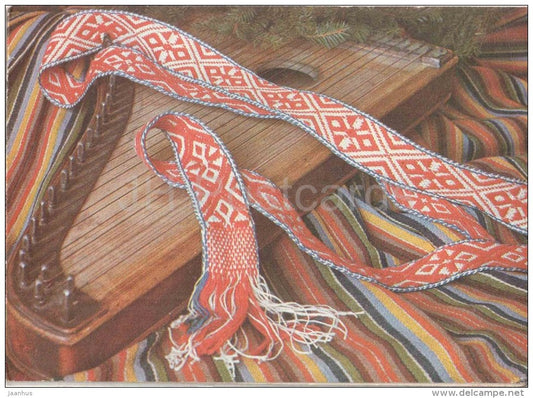 New Year Greeting card - 1 - belt of folk costume - Estonian zither - 1984 - Estonia USSR - used - JH Postcards