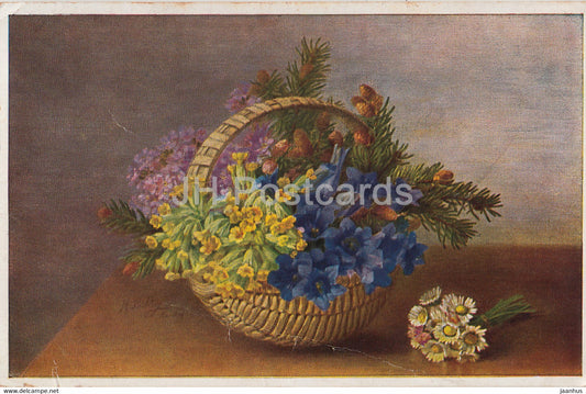 painting by M Billing - Alpenblumen - Alpine flowers - No 1290 - art - old postcard - 1921 - Germany - used - JH Postcards