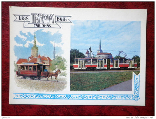 100 - anniversary of Tallinn tram - streetcar - horse - Tallinn - 1988 - Estonia - USSR - unused - JH Postcards
