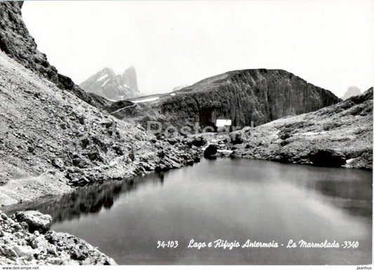 Lago e Rifugio Antermoia - La Marmolada - old postcard - Italy - unused - JH Postcards