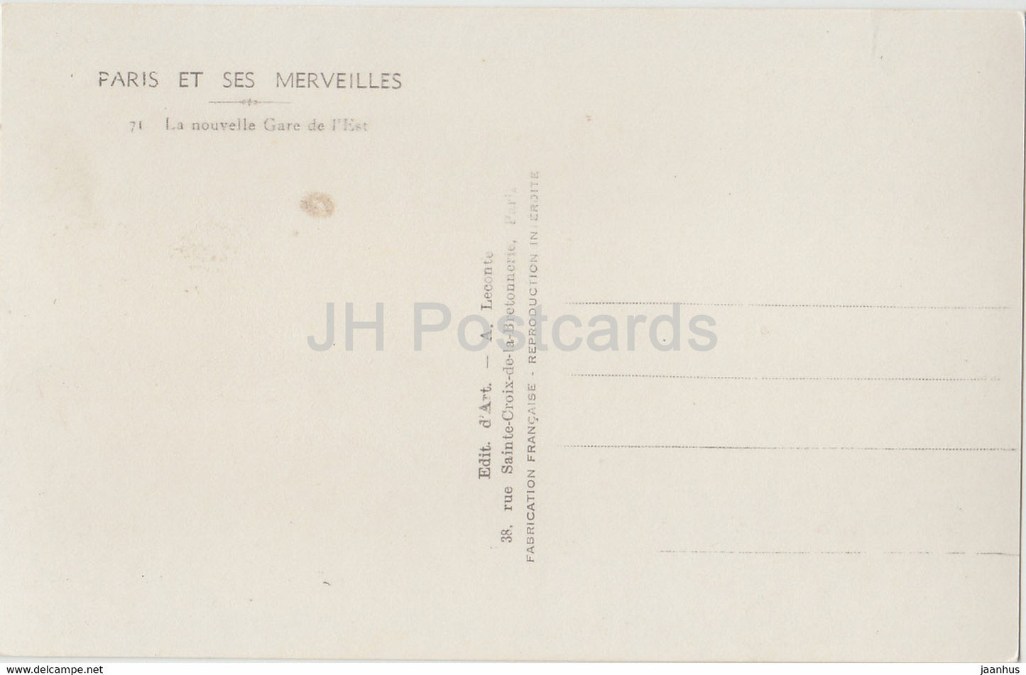 Paris Et Ses Merveilles - La Nouvelle Gare de l'Est - altes Auto - 71 - alte Postkarte - Frankreich - unbenutzt