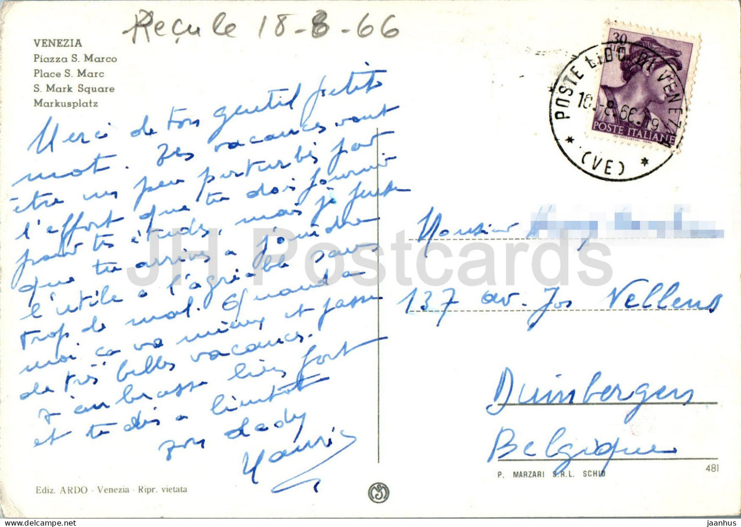 Venezia - Venedig - Piazza S Marco - Markusplatz - 481 - 1966 - Italien - gebraucht 