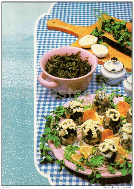 aspic Gifts of Poseidon - egg - Fish Dishes - cuisine - 1990 - Russia USSR - unused - JH Postcards