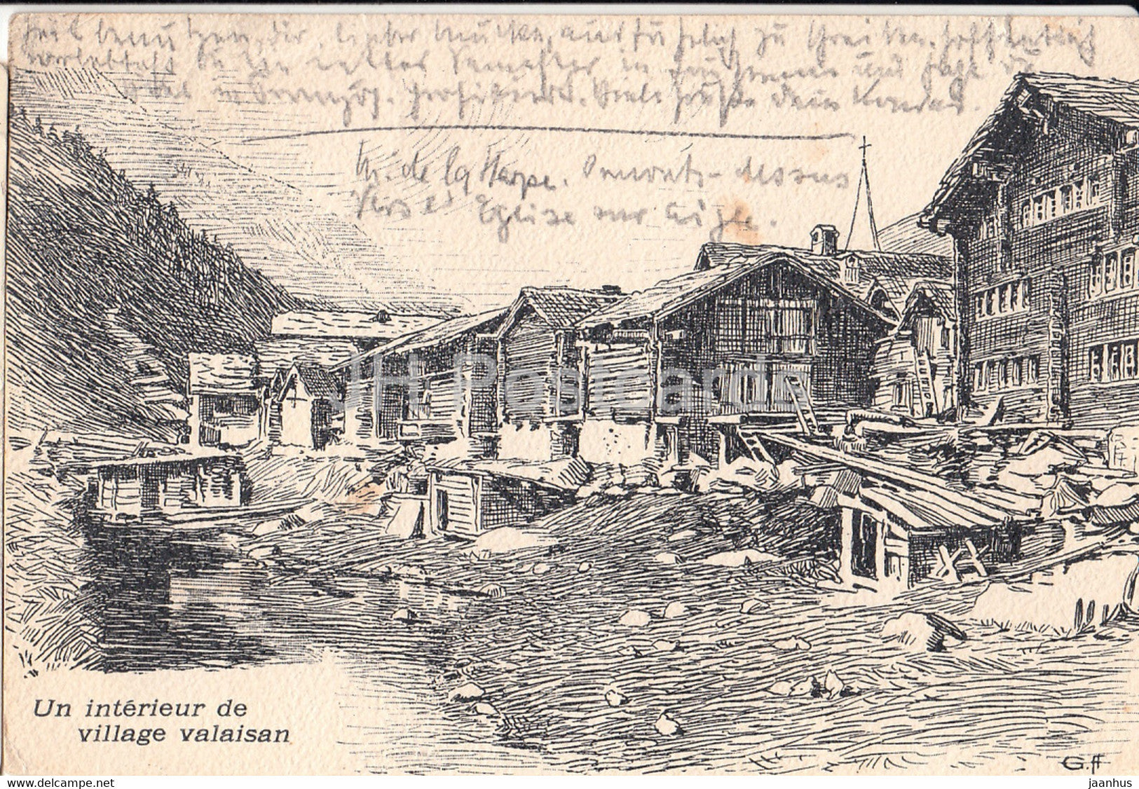 Un Interieur de village Valaisan - illustration - 1911 - old postcard - Switzerland - used - JH Postcards