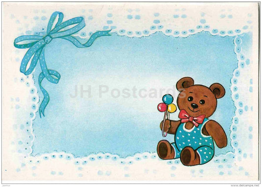 Newborn birth greeting card by N. Zhukova - bear - illustration - 1989 - Russia USSR - unused - JH Postcards