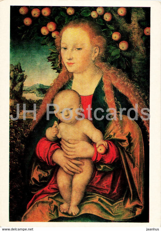 painting by Lucas Cranach the Younger - Madonna with Child under Apple Tree - German art - 1983 - Russia USSR - unused - JH Postcards