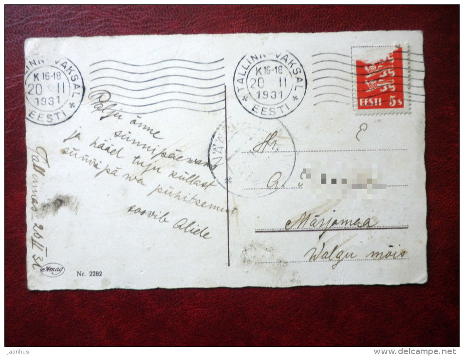 Birthday Greeting Card - children - gift - flower basket - AMAG 2282 - circulated in Estonia 1931 , Tallinn - used - JH Postcards