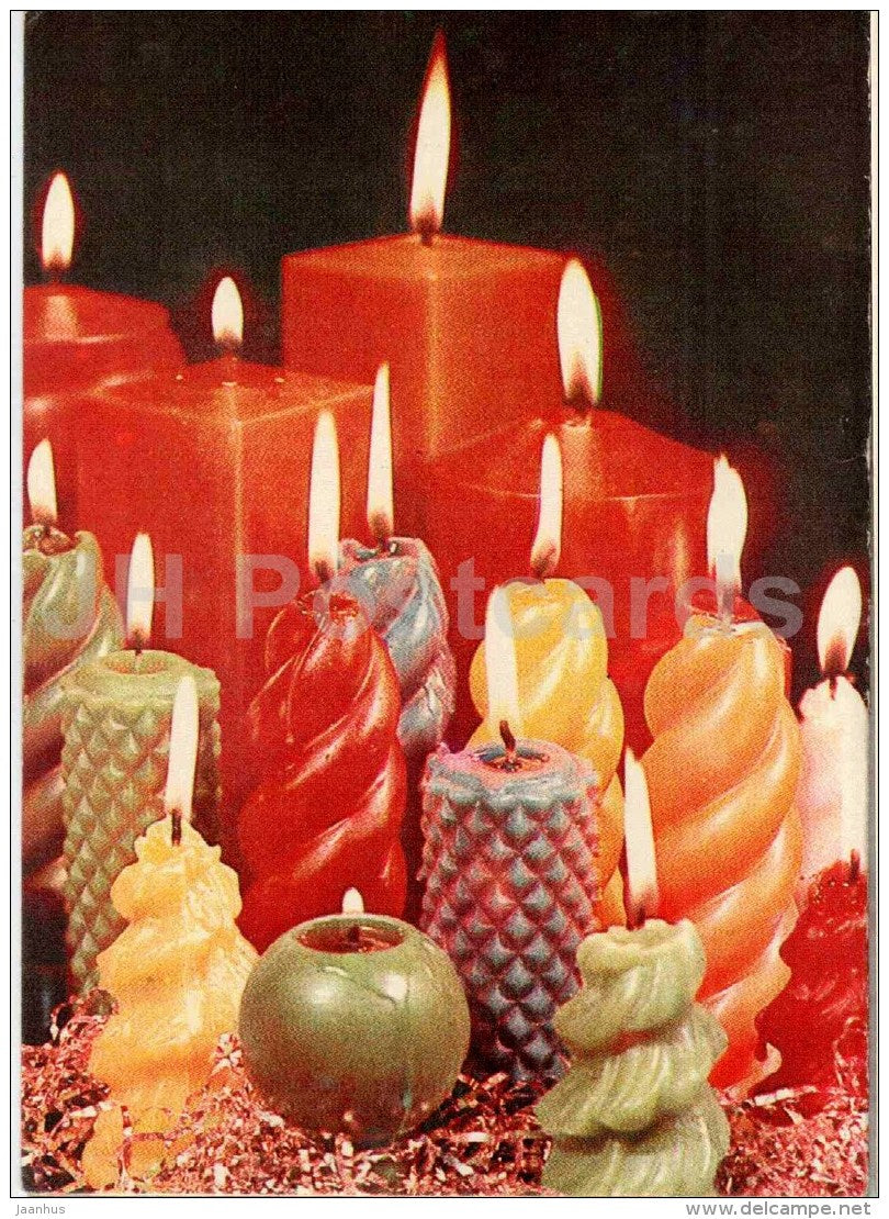 New Year Greeting Card - different shape candles - 1978 - Estonia USSR - used - JH Postcards