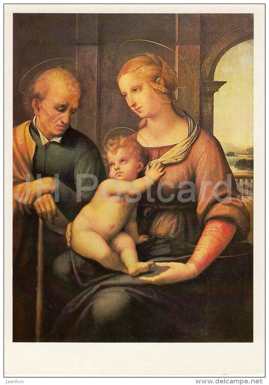 painting by Raphael - The Holy Family . Madonna with Joseph , 1506 - baby - Italian art - Russia USSR - 1984 - unused - JH Postcards