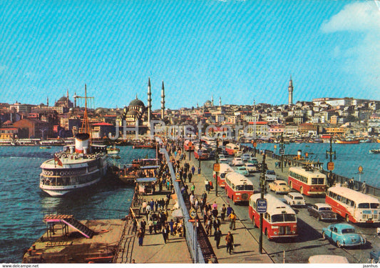 Istanbul - The Galata Bridge - ship - bus - car - 1976 - Turkey - used - JH Postcards