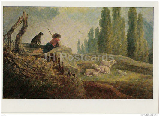 painting  by Hubert Robert - Shepherd Boy - sheep - French art - 1971 - Russia USSR - unused - JH Postcards