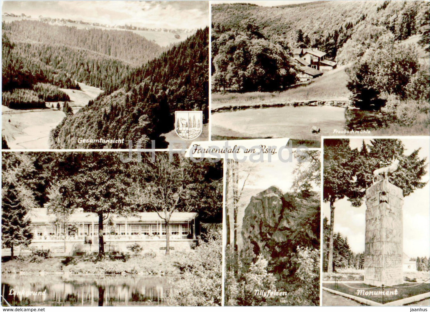 Frauenwald am Rstg - Fraubachmuhle - Lenkgrund - Tillyfelsen - Monument - old postcard - Germany DDR - unused - JH Postcards