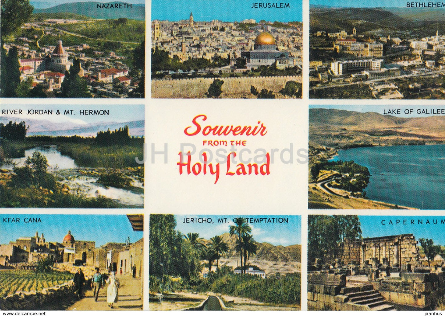 Souvenir from the Holy Land - Nazareth - Jerusalem - Betlehem - Jericho - multiview - 1988 - Israel - used - JH Postcards