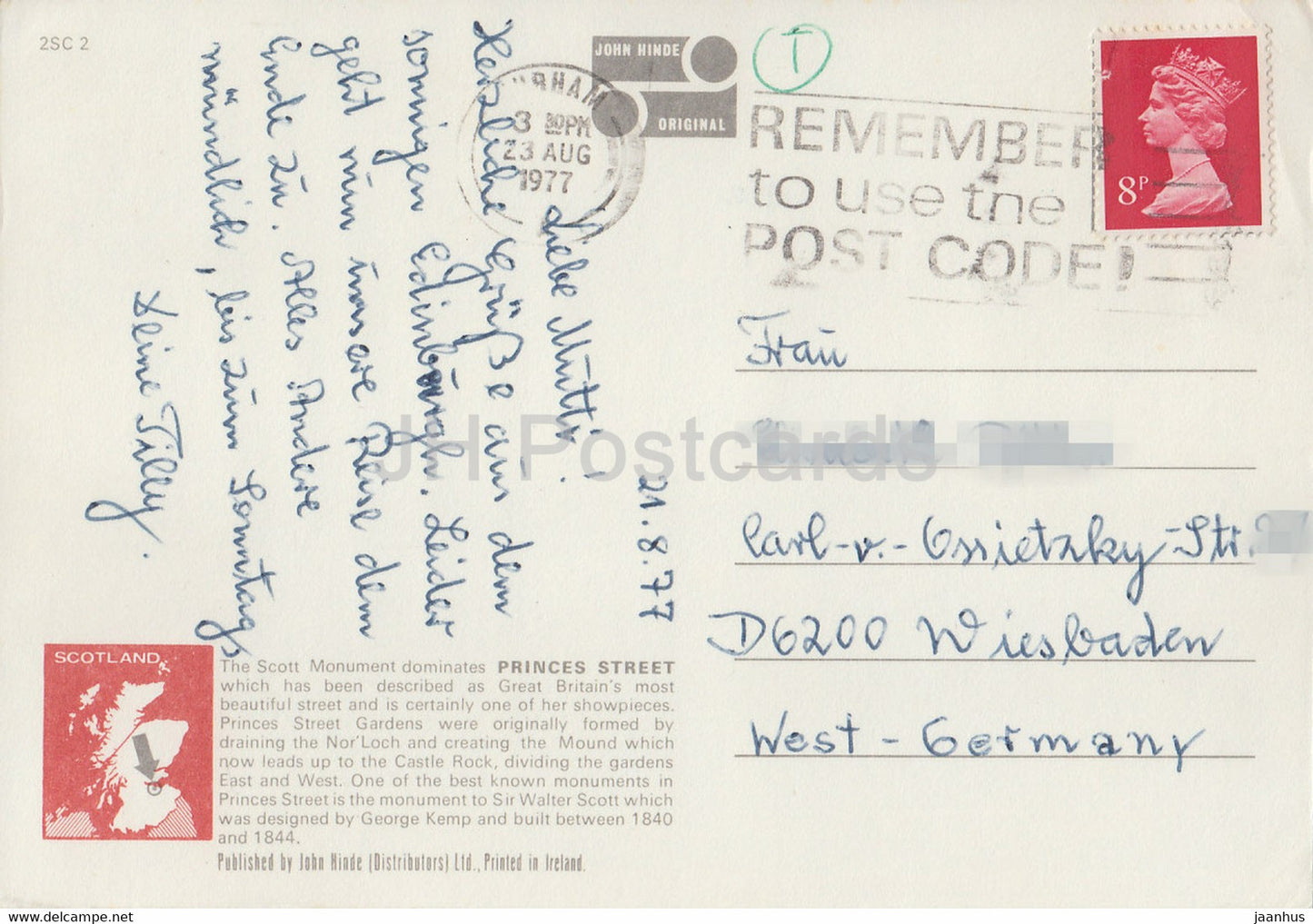 Princess Street and Gardens - Édimbourg - 1977 - Écosse - Royaume-Uni - occasion