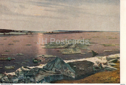 painting by N. Terpsikhorov - Ice Drift - Russian art - 1953 - Russia USSR - unused - JH Postcards