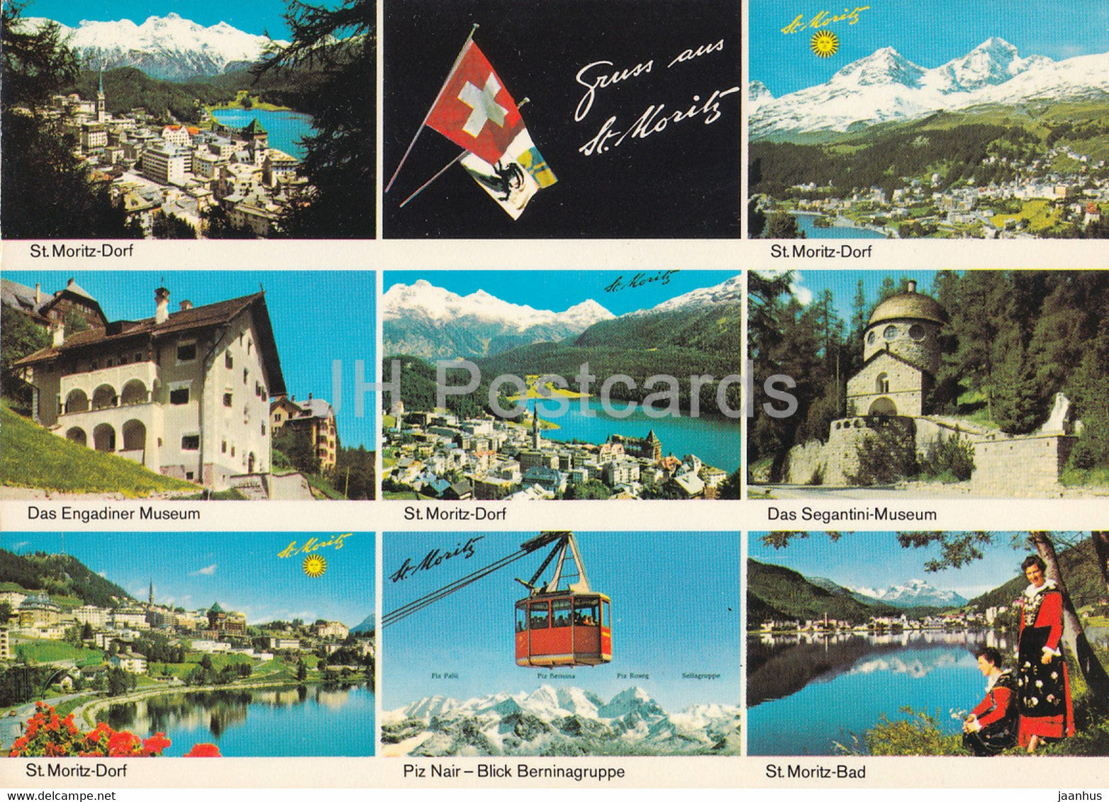 Gruss aus St Moritz - Engadiner Museum - Segantini Museum - cable car - multiview - 123 - 1981 - Switzerland - used - JH Postcards