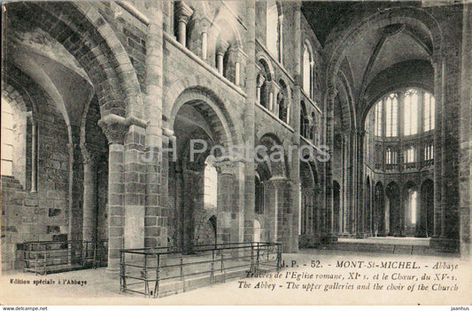 Mont Saint Michel - Abbaye Travees de l'Eglise romane - church - 52 - old postcard - France - unused - JH Postcards