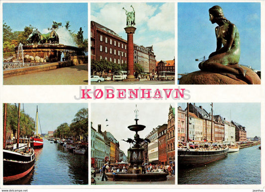 Copenhagen - Little Mermaid - boat - ship - multiview - Denmark - unused - JH Postcards