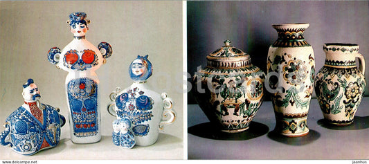 wine bottles - vase - pitcher - porcelain and faience - applied art - Ukrainian art - 1984 - Russia USSR - unused - JH Postcards