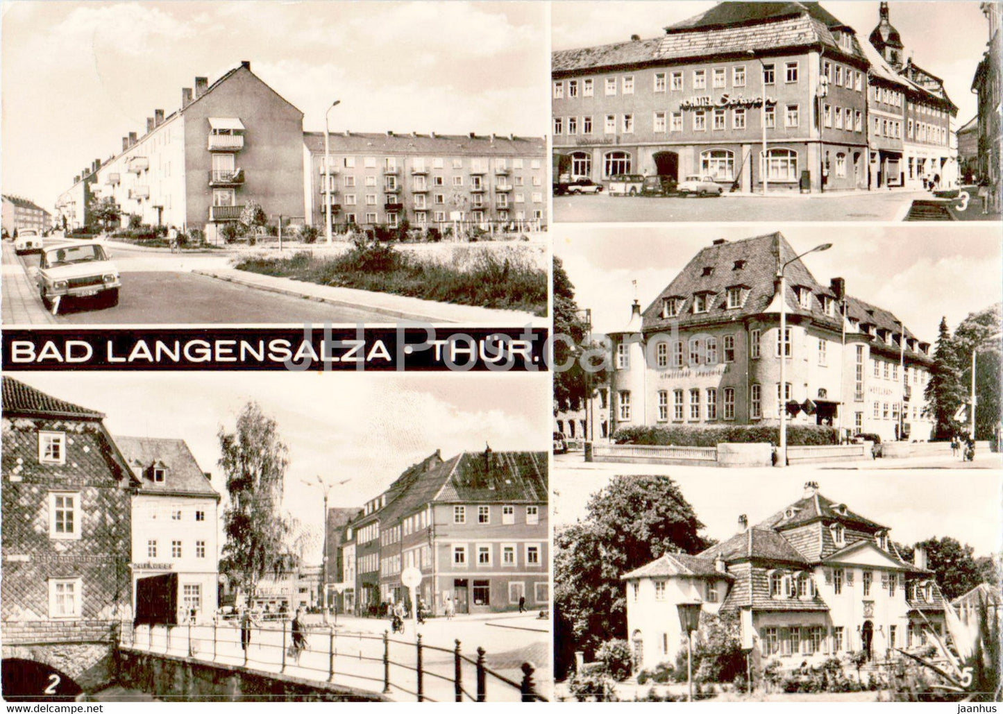 Bad Langensalza - Friedrich Hahn Strasse - Thallmanplatz - hotel - Thur - car - old postcard - 1977 - Germany DDR - used - JH Postcards