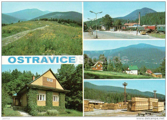 railway station - train - wood industry - Ostravice - Czechoslovakia - Czech - unused - JH Postcards