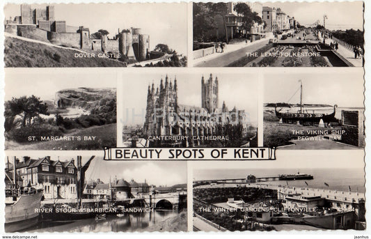 Beauty Spots of Kent - Dover Castle - River Stour - Cliftonville - multiview - 1961 - United Kingdom - England - used - JH Postcards