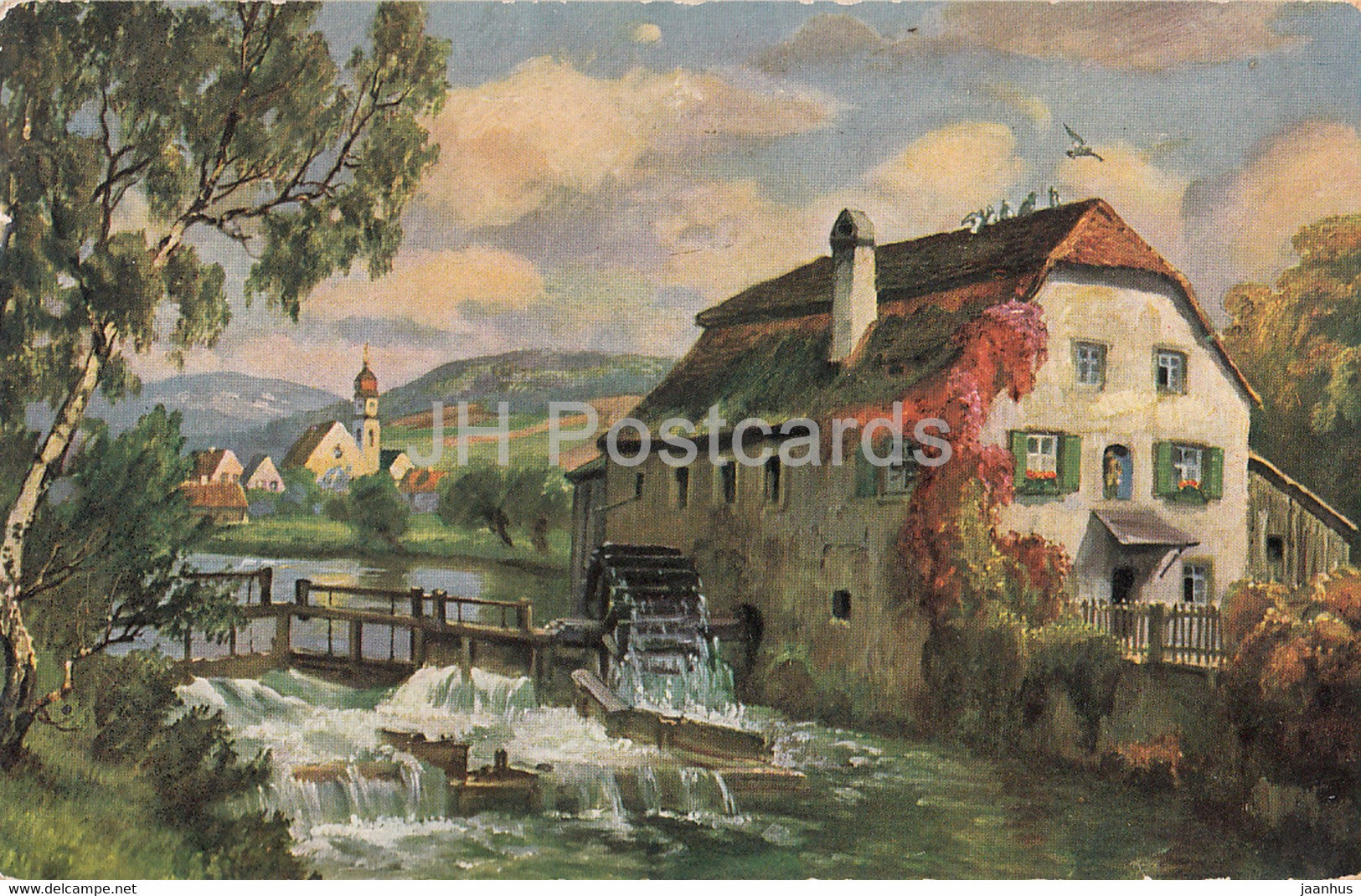 watermill - illustration - 321/4 - old postcard - 1921 - used - JH Postcards