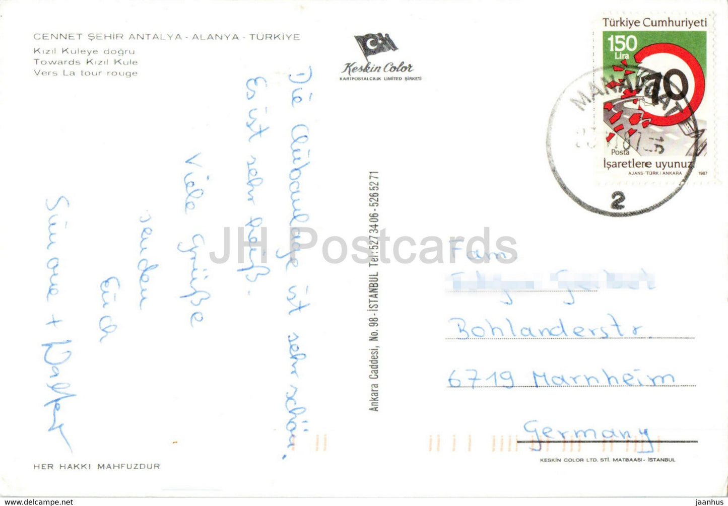Alanya – Gegen Kizil Kule – Keskin – 1987 – Türkei – gebraucht