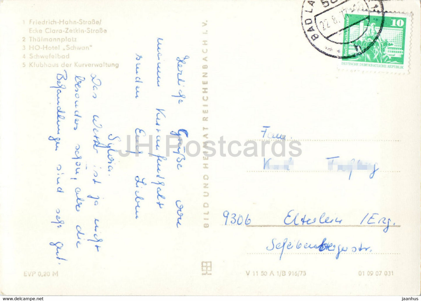 Bad Langensalza - Friedrich-Hahn-Straße - Thallmanplatz - Hotel - Thur - Auto - alte Postkarte - 1977 - Deutschland DDR - gebraucht