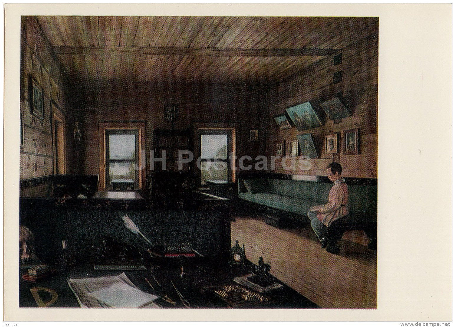 painting by G. Soroka - 1 - Ostrovki Country Estate . Study at House , 1844 - Russian art - 1974 - Russia USSR - unused - JH Postcards