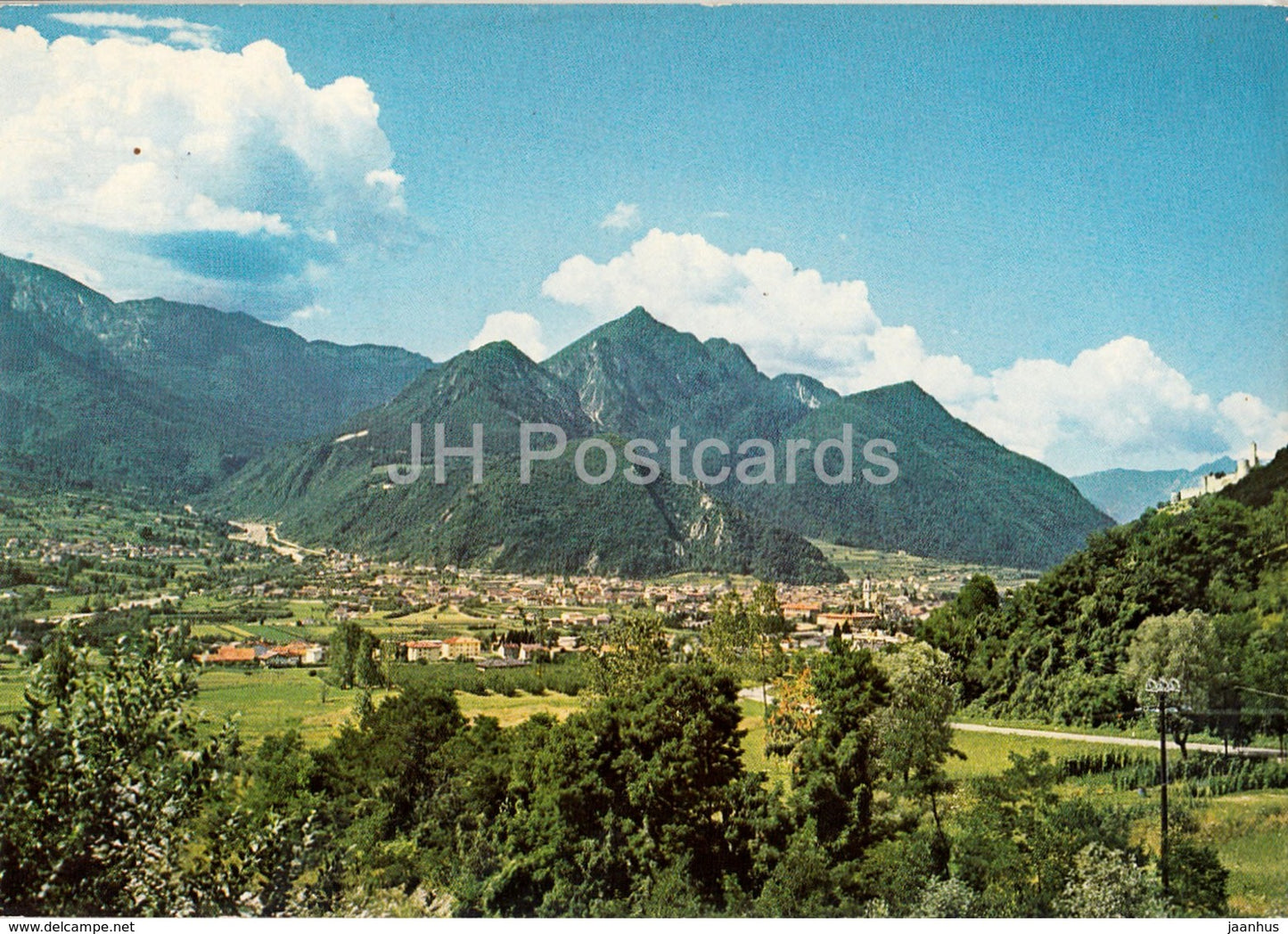 Borgo Valsugana 380 m - Panorama Con Olle e Valle di Sella 900 m - Italy - used - JH Postcards