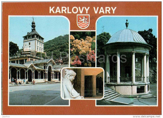 Karlovy Vary - Market Colonnade - sculpture at Castle Spring - Czechoslovakia - Czech - used in 1982 - JH Postcards