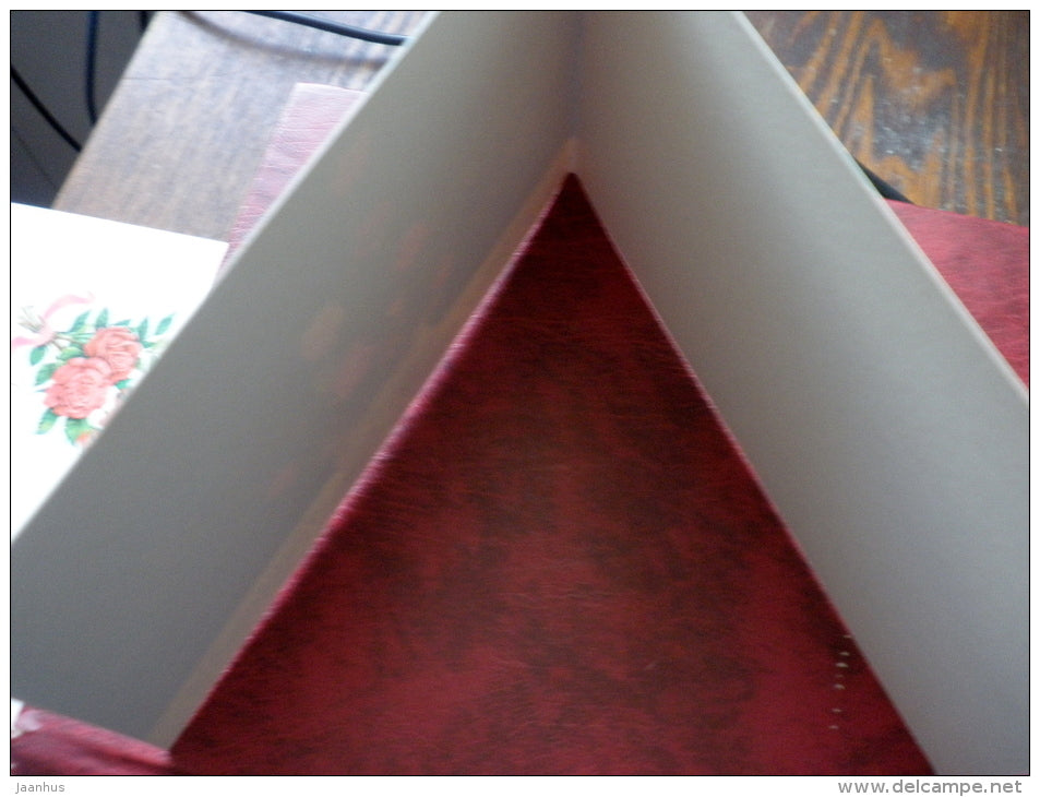 Birthday greeting card - roses - flowers - 1987 - Russia - USSR - unused - JH Postcards