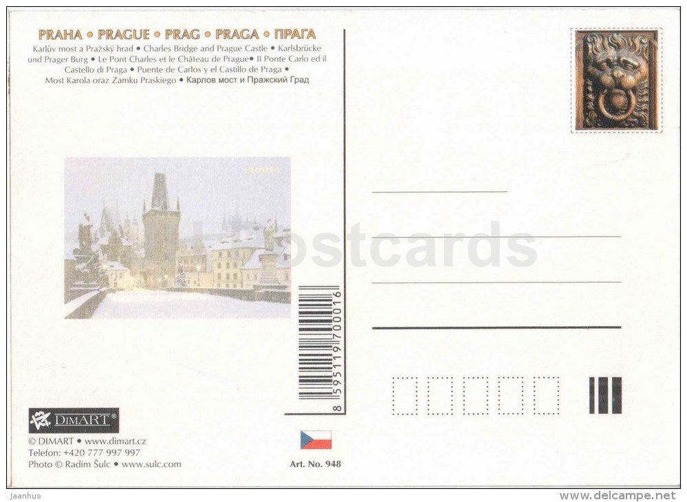 Prague - Praha - Charles bridge and Prague Castle - Czech Republic - unused - JH Postcards