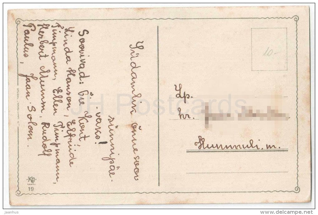 Birthday Greeting Card - Lilac in the Basket - flowers - KJ Tartu 19 - circulated in Estonia 1934 - JH Postcards