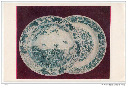 Chinese Porcelain - plates - Chinese art - old postcard - China - unused - JH Postcards
