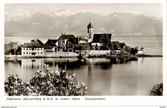 Halbinsel Wasserburg a Bod mit osterr Alpen - Fernaufnahme - old postcard - Germany - unused - JH Postcards
